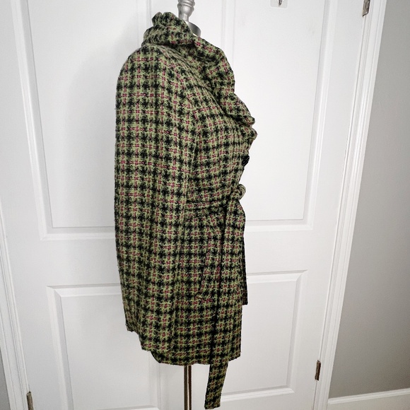 Zsa Zsa Plaid Tweed Blazer Jacket Ruffle Green Pink Size Small - Picture 3 of 10